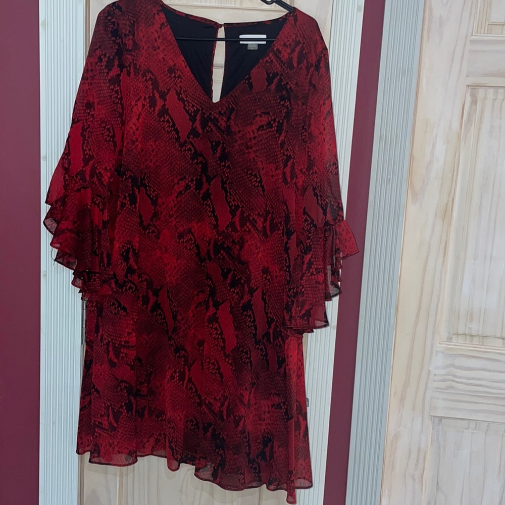Calvin Klein Dress - SIZE 14 - RED/BLACK PRINT